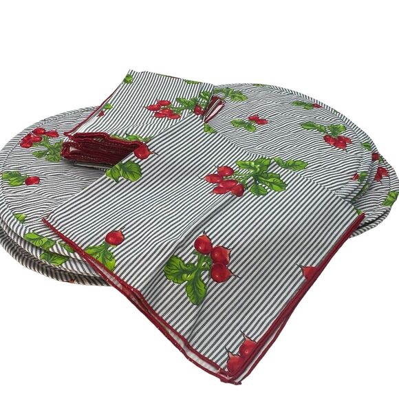 Set 12 Blue Striped Raddish Quilted Placemats Napkins Garden Summer Outdoor 17" - Picture 7 of 9
